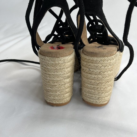 Free People Sandal Platform Wedge Espadrille 6 / 36 Black Suede Strappy Wrap Up - Picture 9 of 15